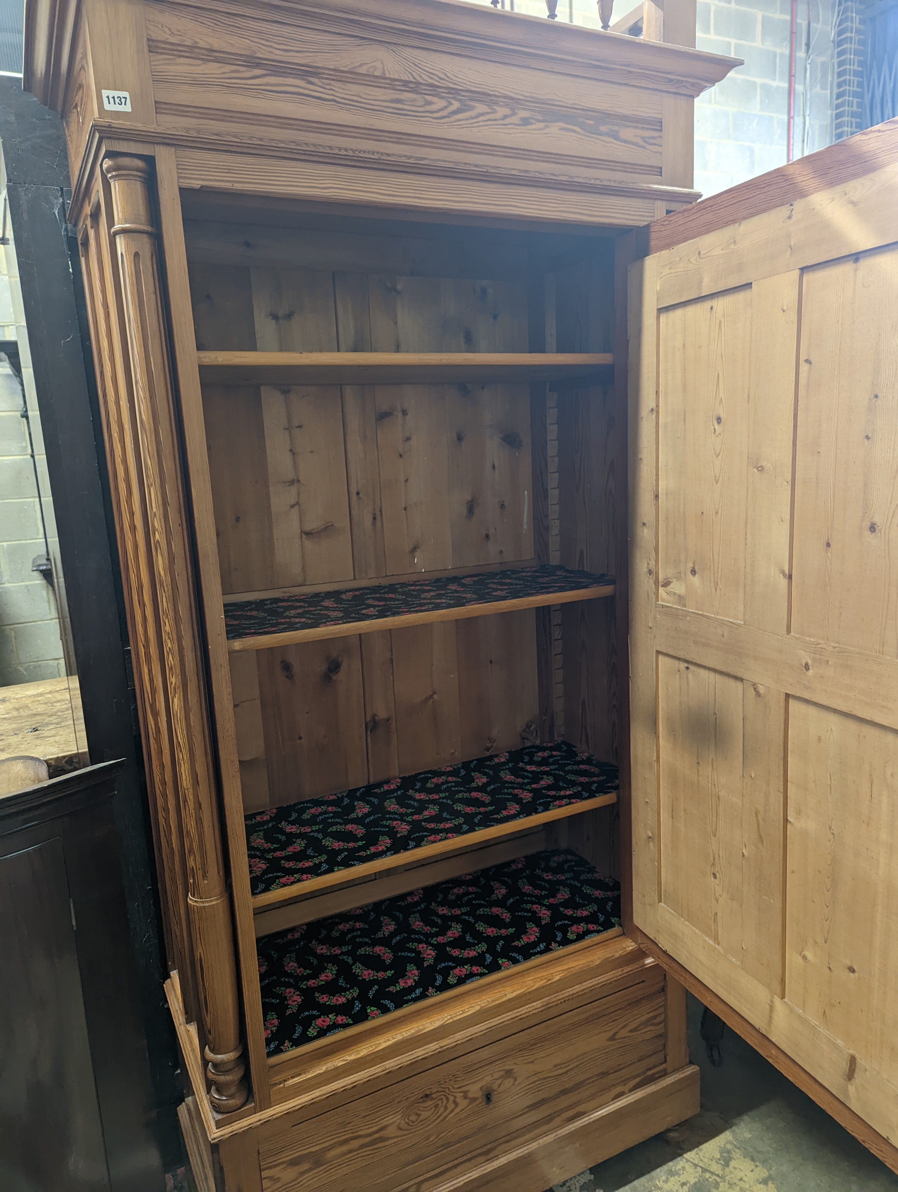 A 19th century French pitch pine mirrored armoire, width 107cm, depth 48cm, height 232cm